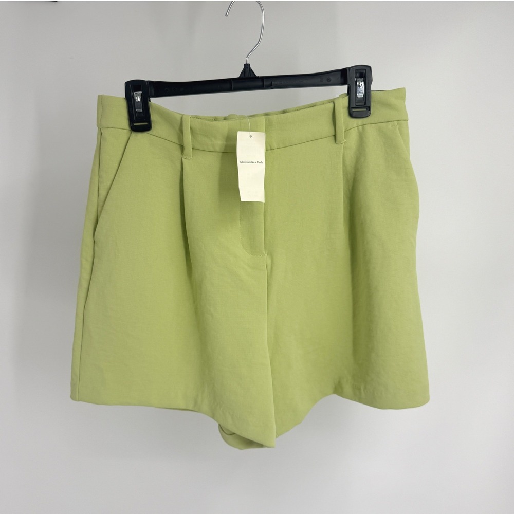 Abercrombie & Fitch Lime Green Pleated High Rise Shorts M NWT $70 msrp Baggy